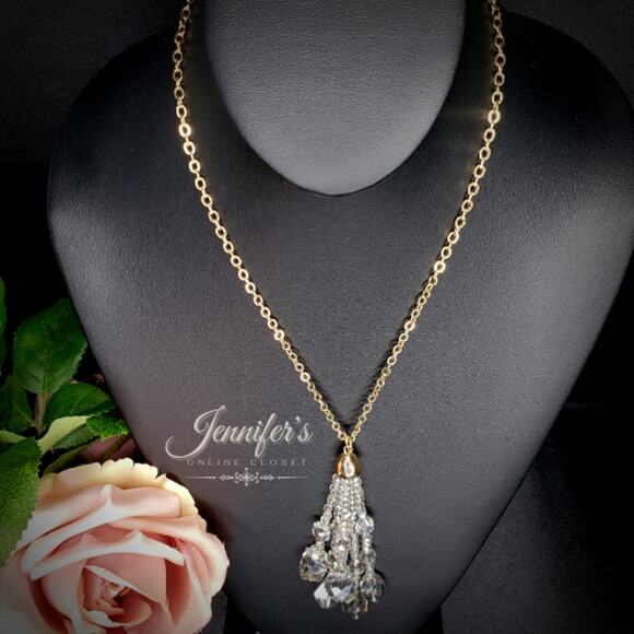 3/$25 a new day Gold & Grey Bead Tassel Pendant Necklace - Picture 4 of 13